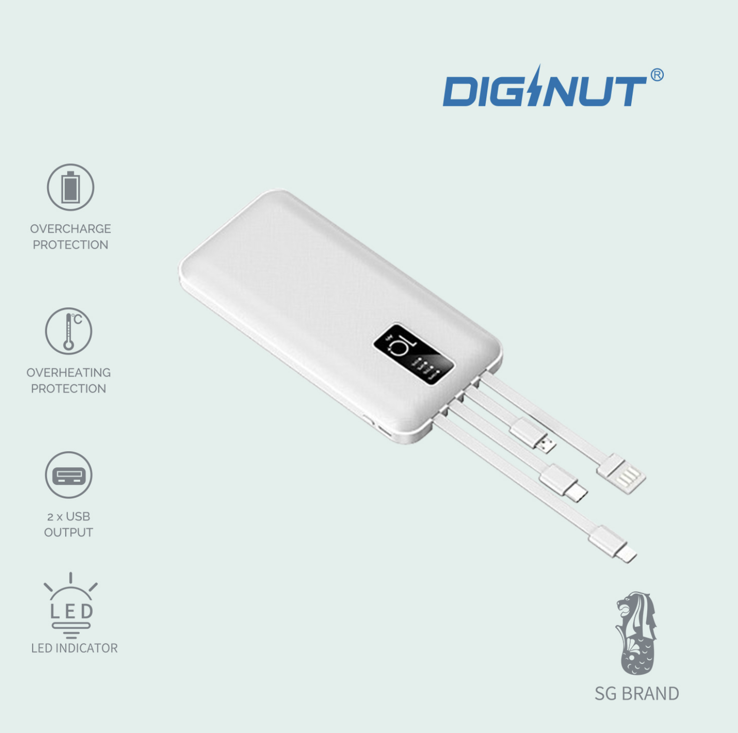 Diginut- PX07 10000mAh Built-In Cables Power bank/ iP/ Type-C/ Samsung/ Fast Charging