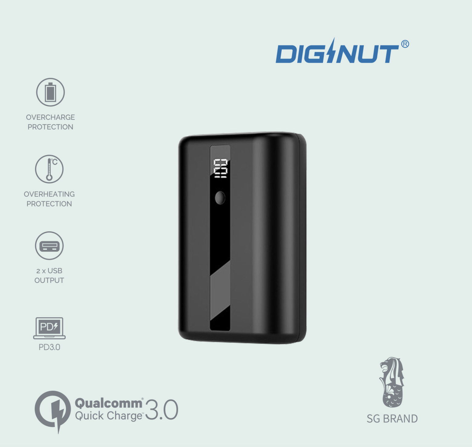Diginut - P36 10000mAh PD+QC 18W Compact Power bank/PD 18W and QC 3.0 Fast Charging