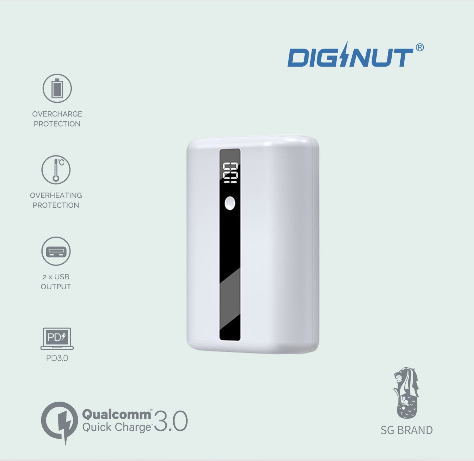 Diginut - P36 10000mAh PD+QC 18W Compact Power bank/PD 18W and QC 3.0 Fast Charging