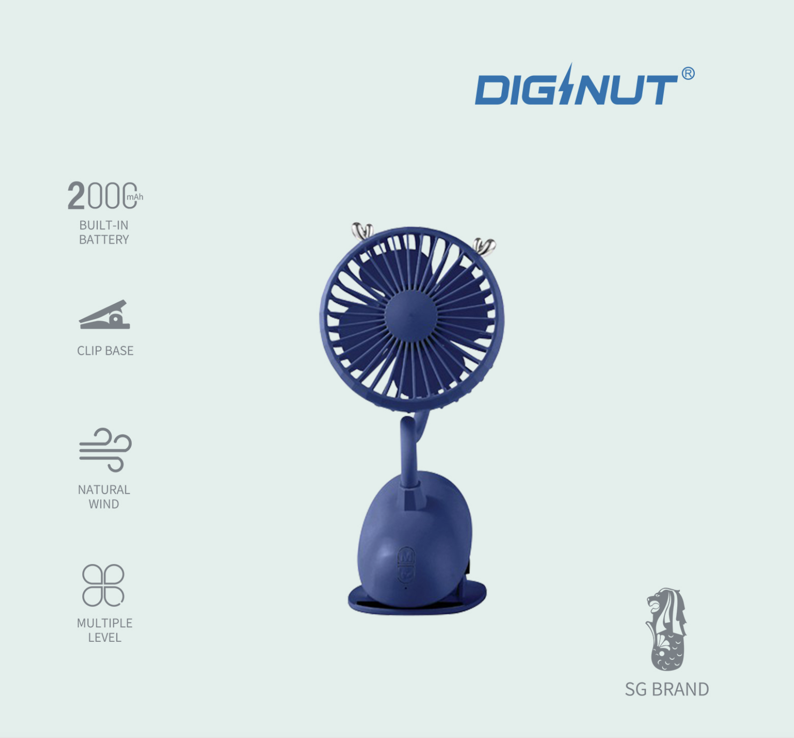 Diginut - CL-20 2000mAh Clip Fan/ Stroller/ Portable Fan/USB Rechargeable