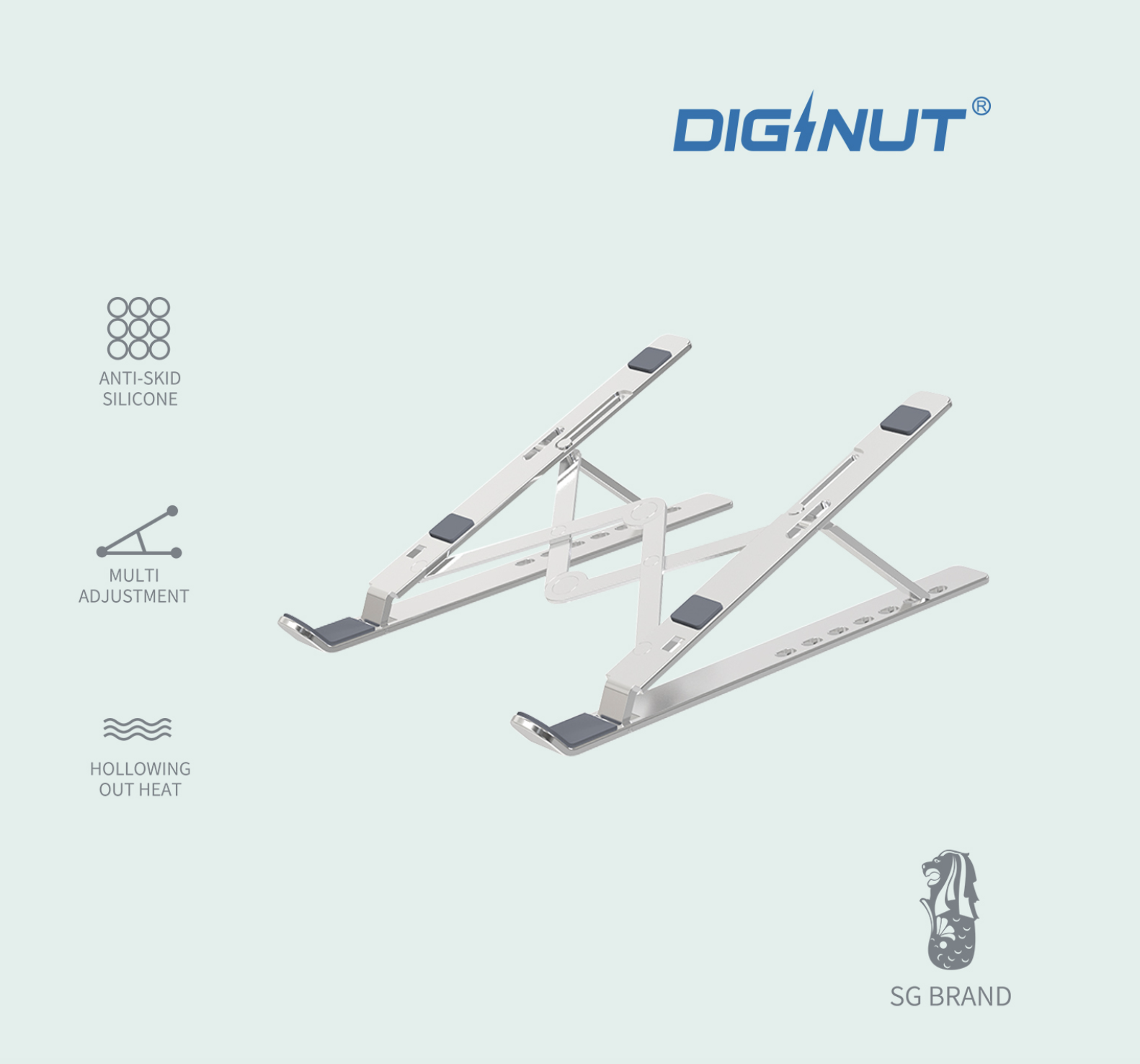 Diginut - SD300 Aluminium Portable Folding Laptop Stand10-17inch/Notebook Stand Holder/Adjustable/Foldable