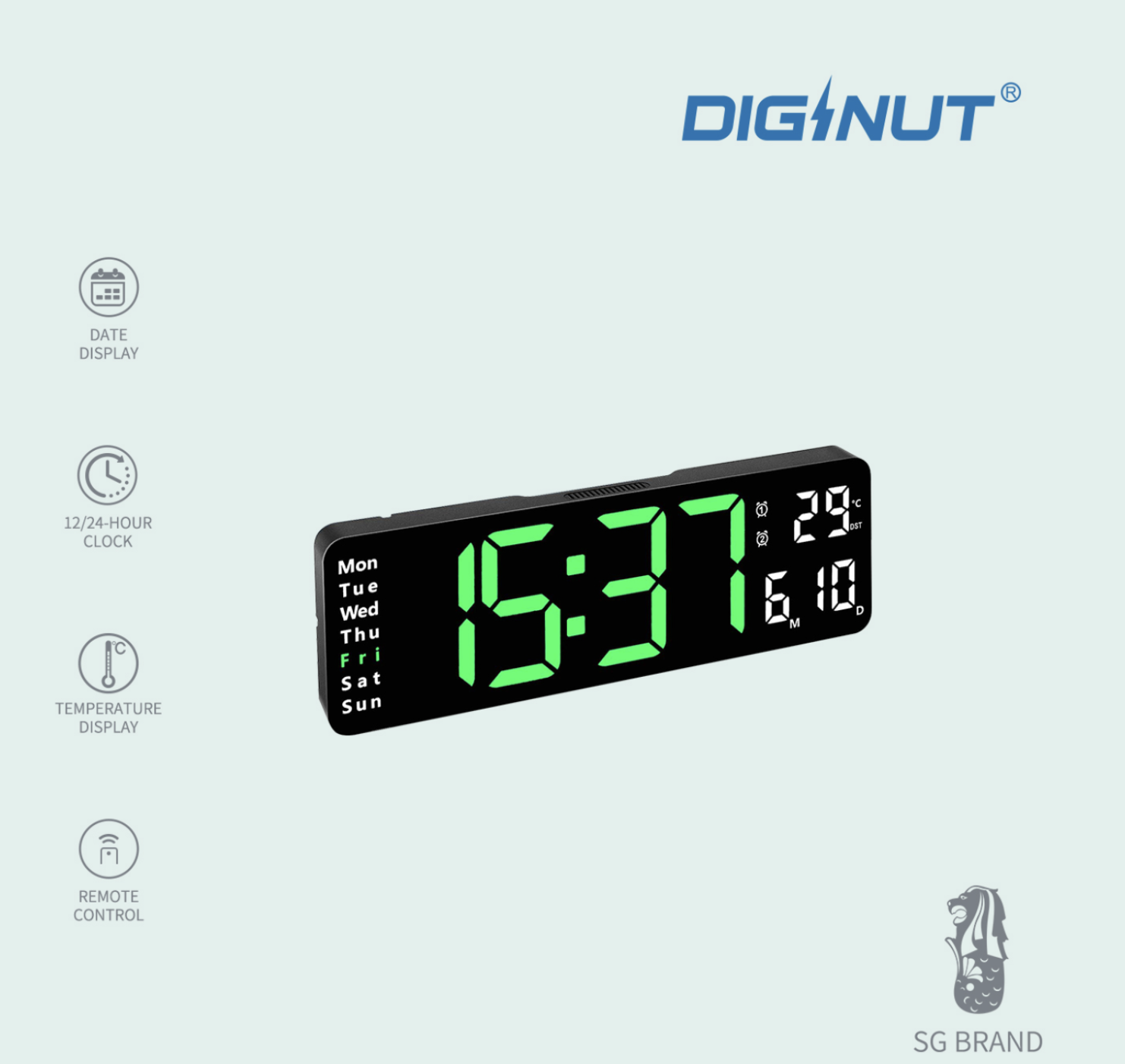 Diginut TM-01 Multiple Functional LED Digital Clock With Remote Control/ 12/24-hour System/ Power Supply