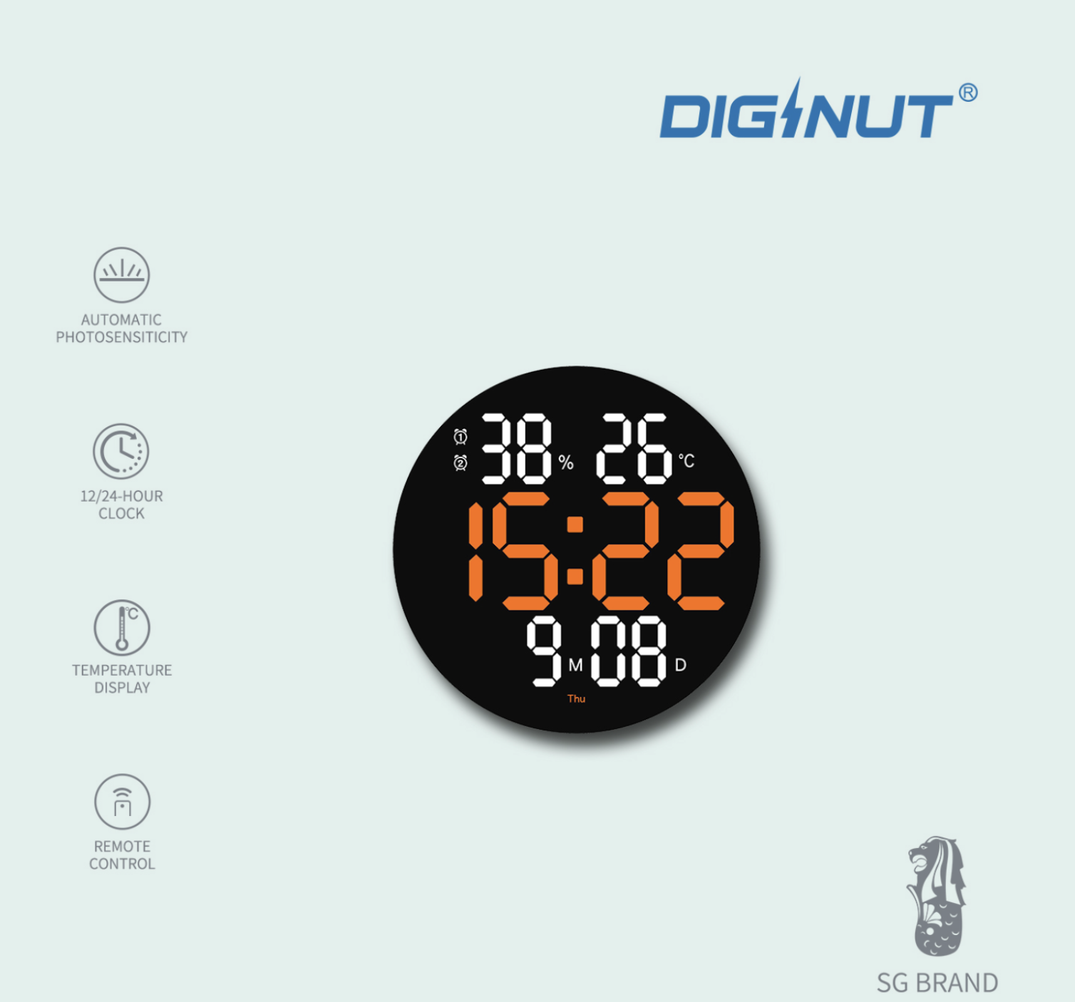 Diginut TM-02 Multiple Functional LED Digital Clock With Remote Control/ 12/24-hour System