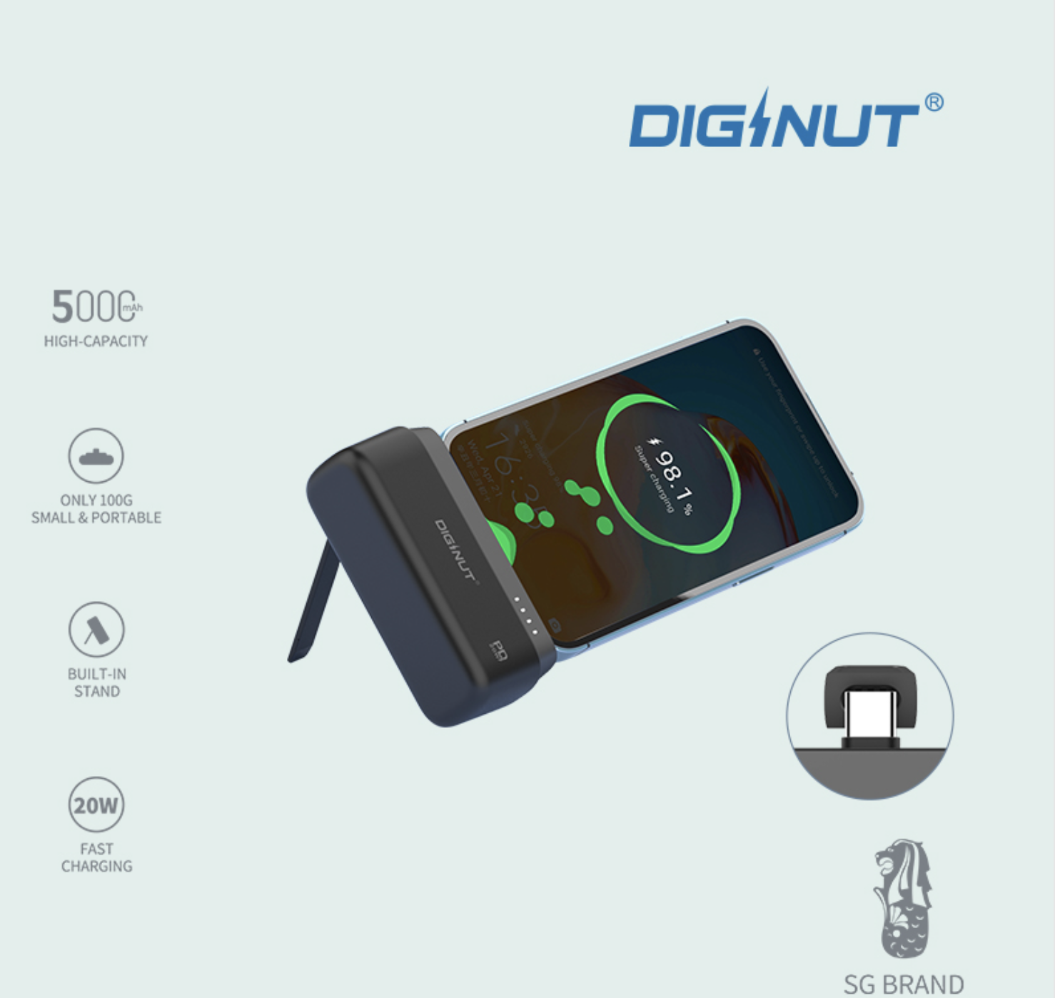 Diginut P-43C 5000mAh Mini Portable Powerbank/ Emergency Charging/ Type-C/ iPhone Output/ Easy To Carry