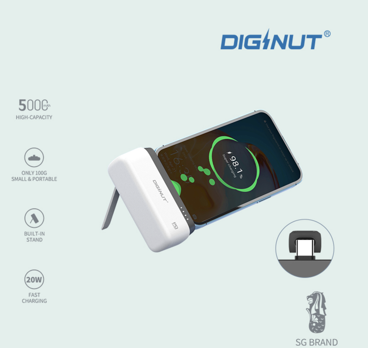 Diginut P-43C 5000mAh Mini Portable Powerbank/ Emergency Charging/ Type-C/ iPhone Output/ Easy To Carry
