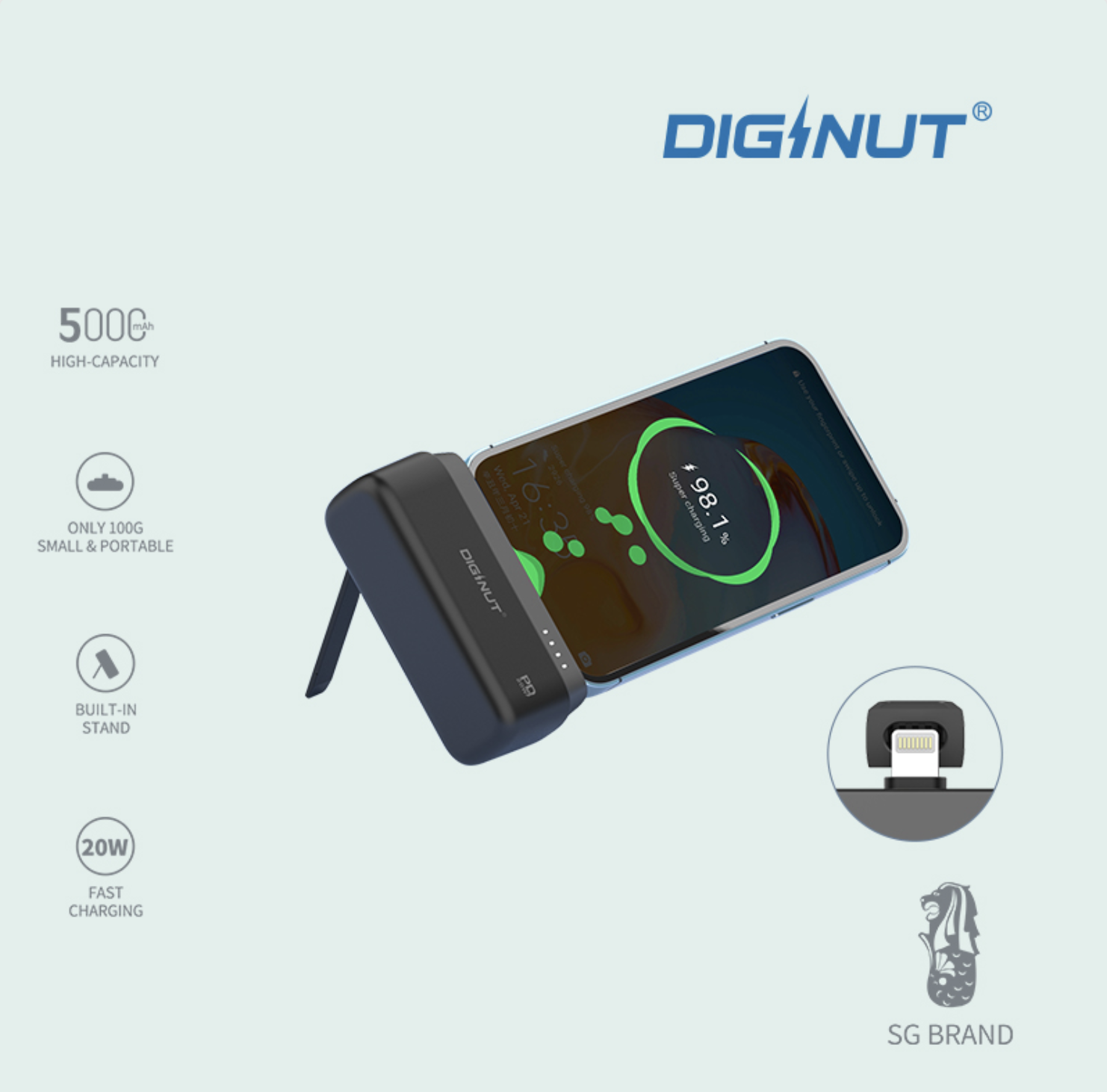 Diginut P-43L 5000mAh Mini Portable Powerbank/ Emergency Charging/ iPhone Output/ Easy To Carry