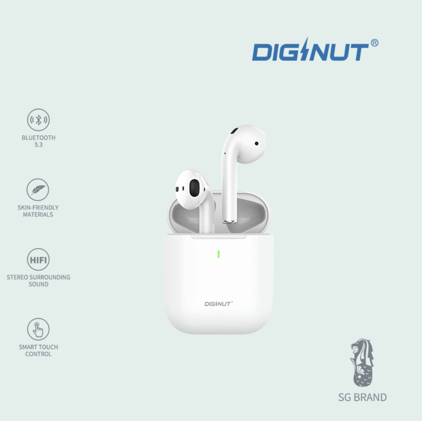 Diginut T-26 TWS Bluetooth Earphones/ HIFI Stereo/ Wide Compatibility/ Support Wireless Charging