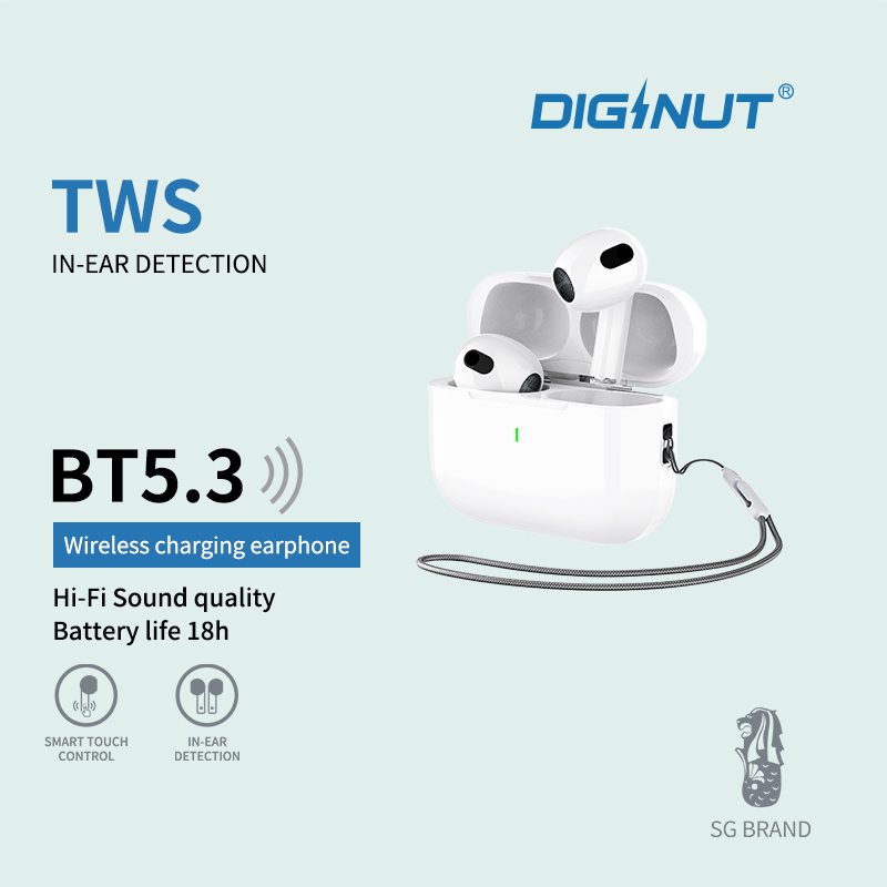 Diginut T-35 True Wireless Earbuds White/ Intelligent Noise Reduction/ Support Wireless Charging