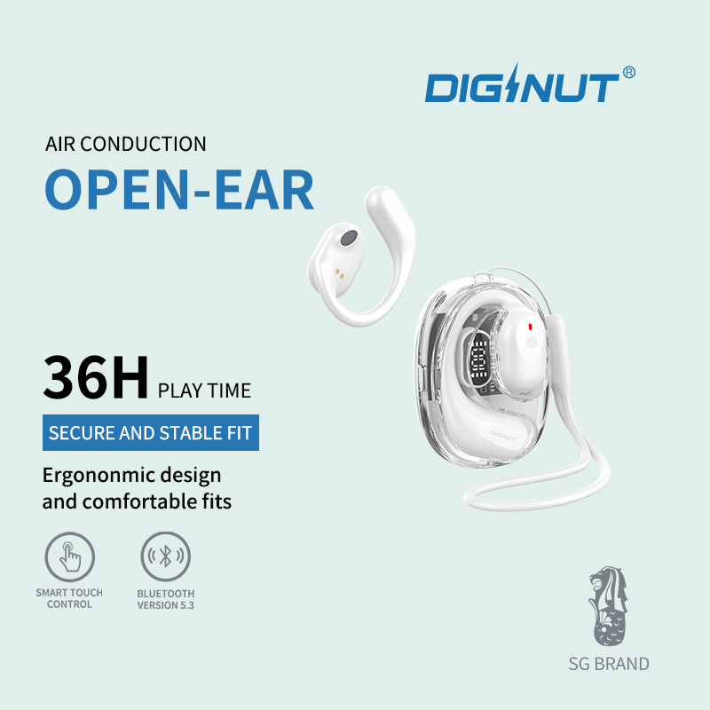 Diginut T-36S Open-ear Wearable Stereo Earbuds Black/White Bluetooth/Sport Earbuds
