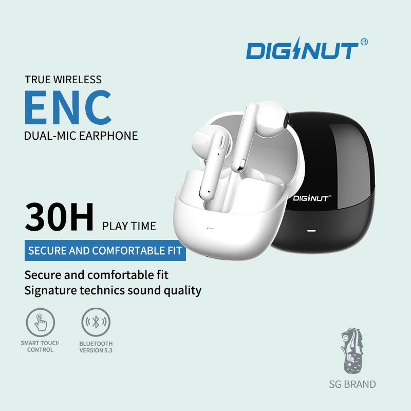 Diginut T-37 Pro TWS ENC Dual Mic Earbuds Black/White