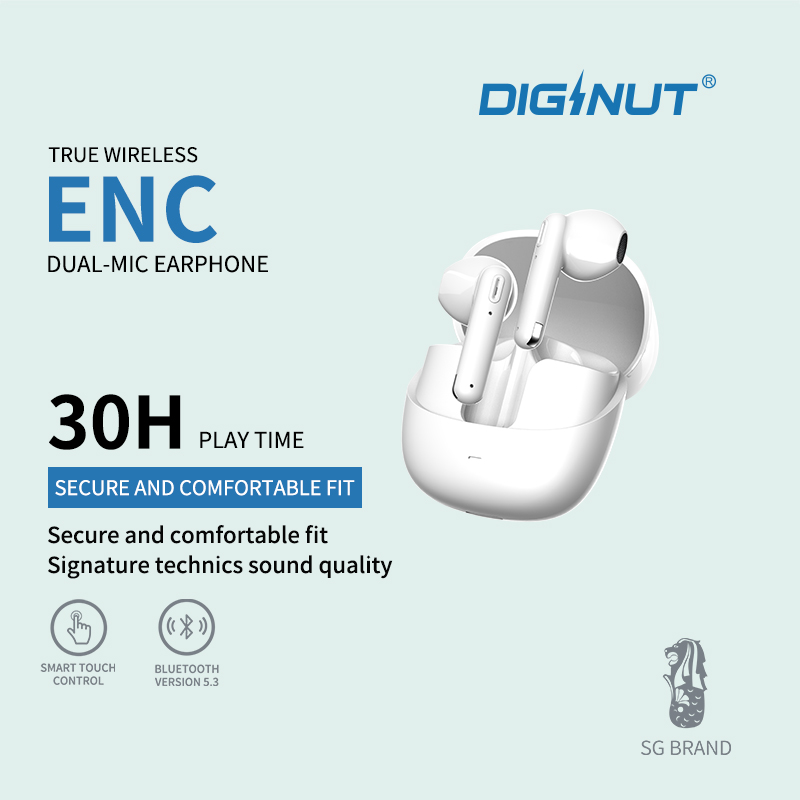 Diginut T-37 Pro TWS ENC Dual Mic Earbuds Black/White