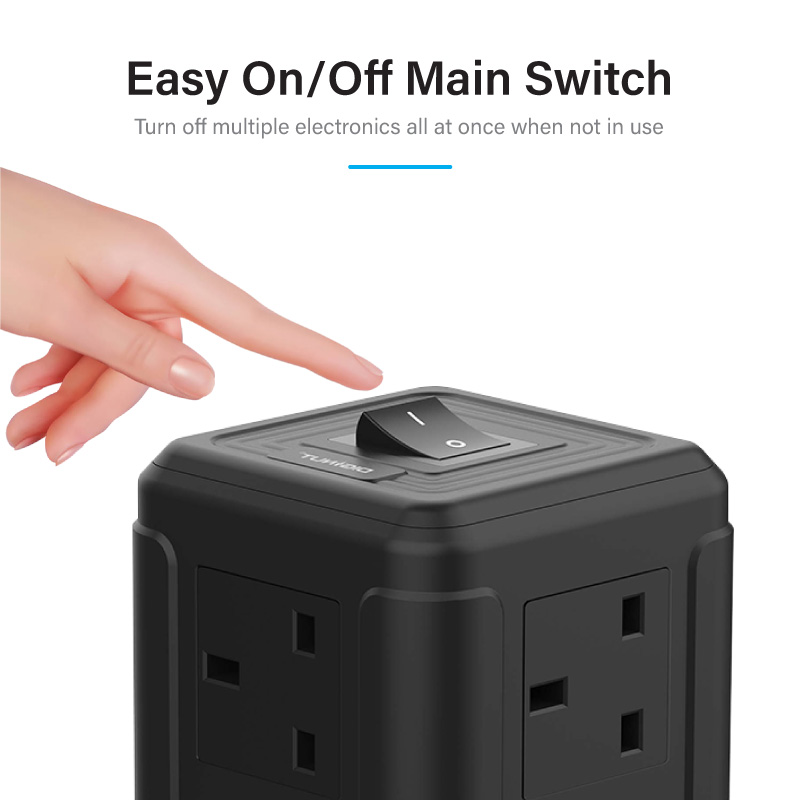 Diginut TP-VF4U12K 16IN1 Vertical Power Socket/ Save More Space/ Safety Mark Approved/ 2 Metres Cables