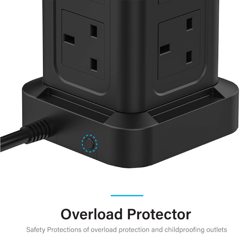 Diginut TP-VF4U12K 16IN1 Vertical Power Socket/ Save More Space/ Safety Mark Approved/ 2 Metres Cables