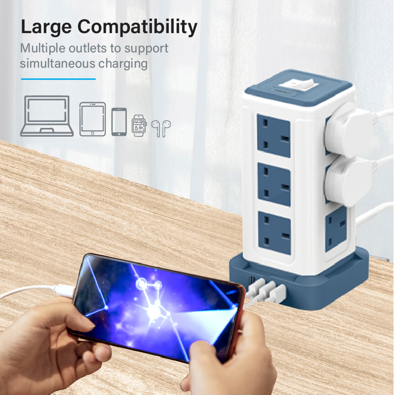 Diginut TP-VF4U12K 16IN1 Vertical Power Socket/ Save More Space/ Safety Mark Approved/ 2 Metres Cables