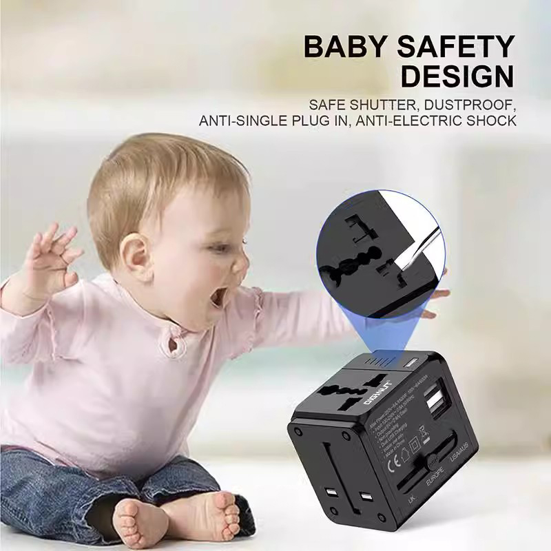 Diginut TR-05 2 USB-A 2.4A Travel Adapter Black/ Supports More Than 200 Countries