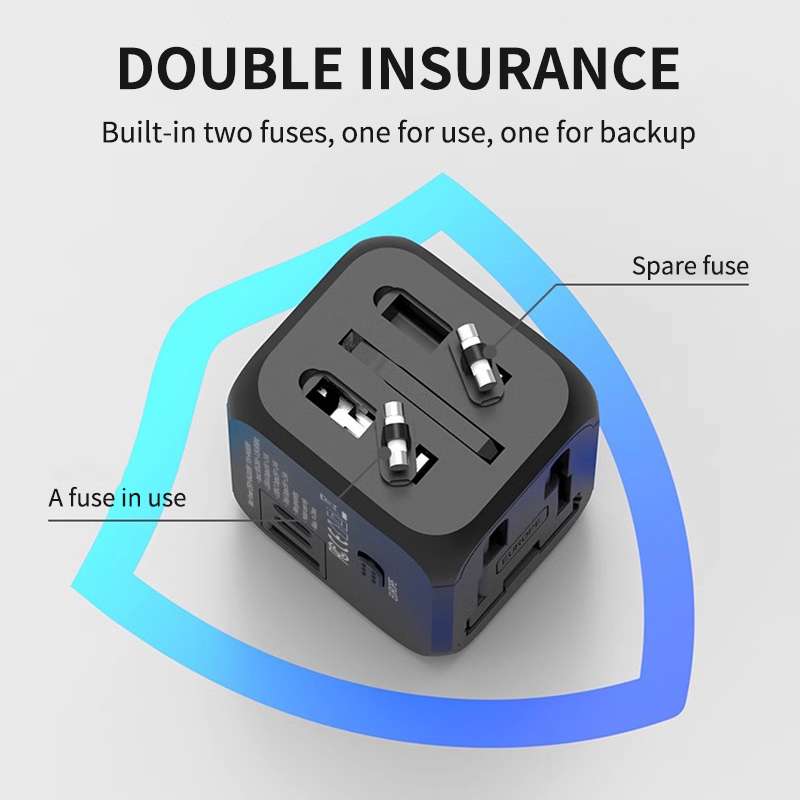 Diginut TR-06 2 USB-C + 1 USB-A 10A (MAX) Travel Adapter Black/ Supports More Than 200 Countries