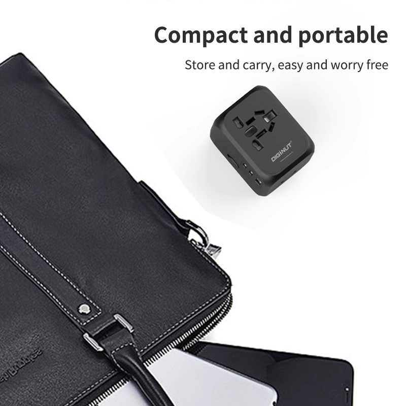 Diginut TR-06 2 USB-C + 1 USB-A 10A (MAX) Travel Adapter Black/ Supports More Than 200 Countries