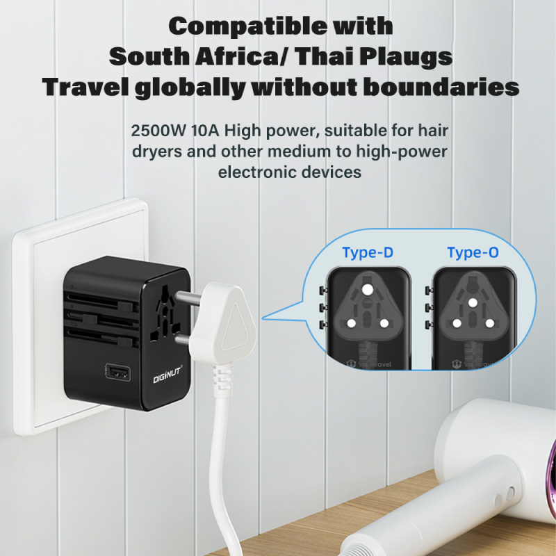 Diginut TR-08 GaN 35W 2USB-A+3USB-C Travel Plug Black