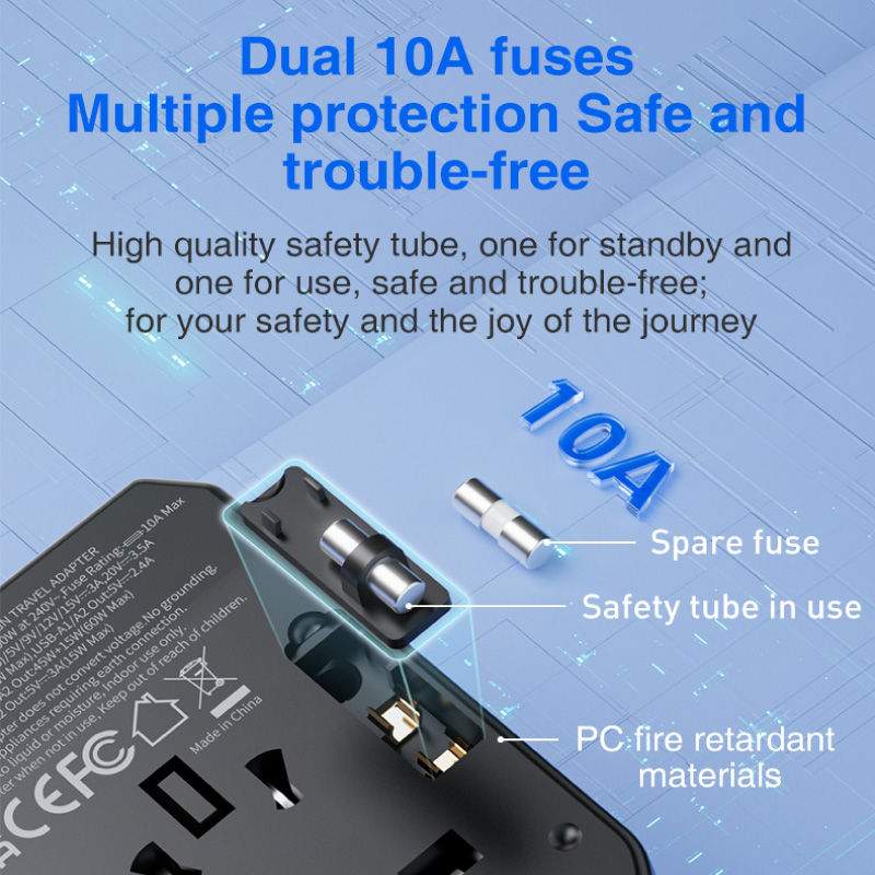 Diginut TR-10 GaN Tech 70W 2USB-A+3USB-C Travel Plug Black