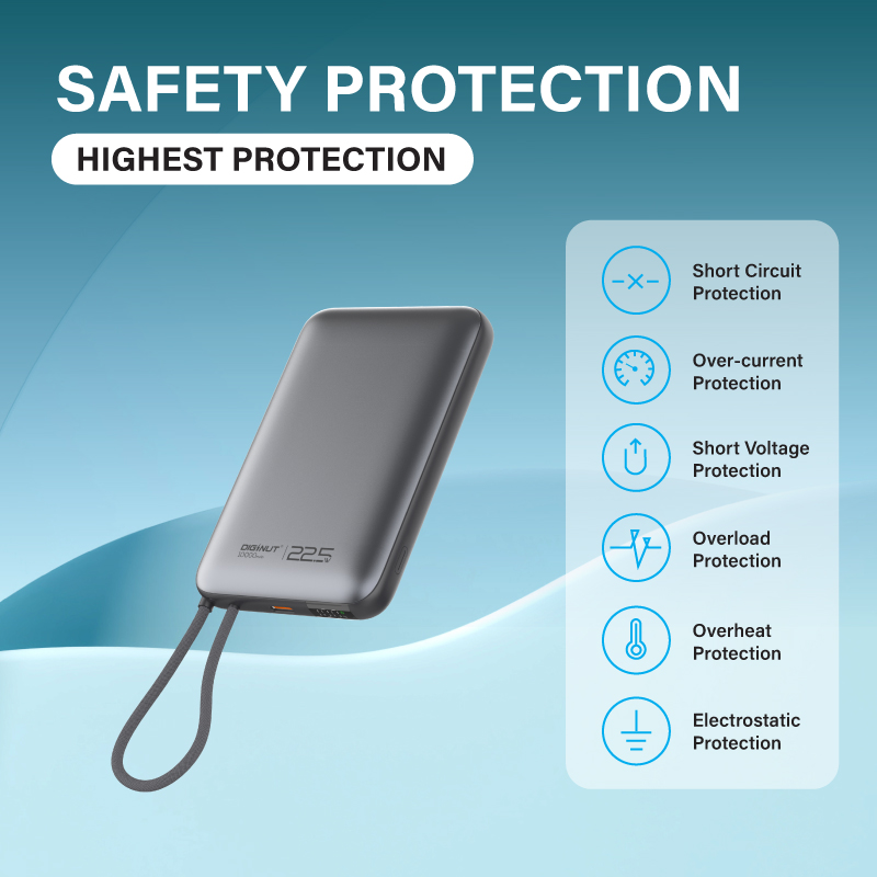 Diginut W-50 Pro 10000mAh Magnetic Wireless Power Bank With Built-in Cable Titanium Grey