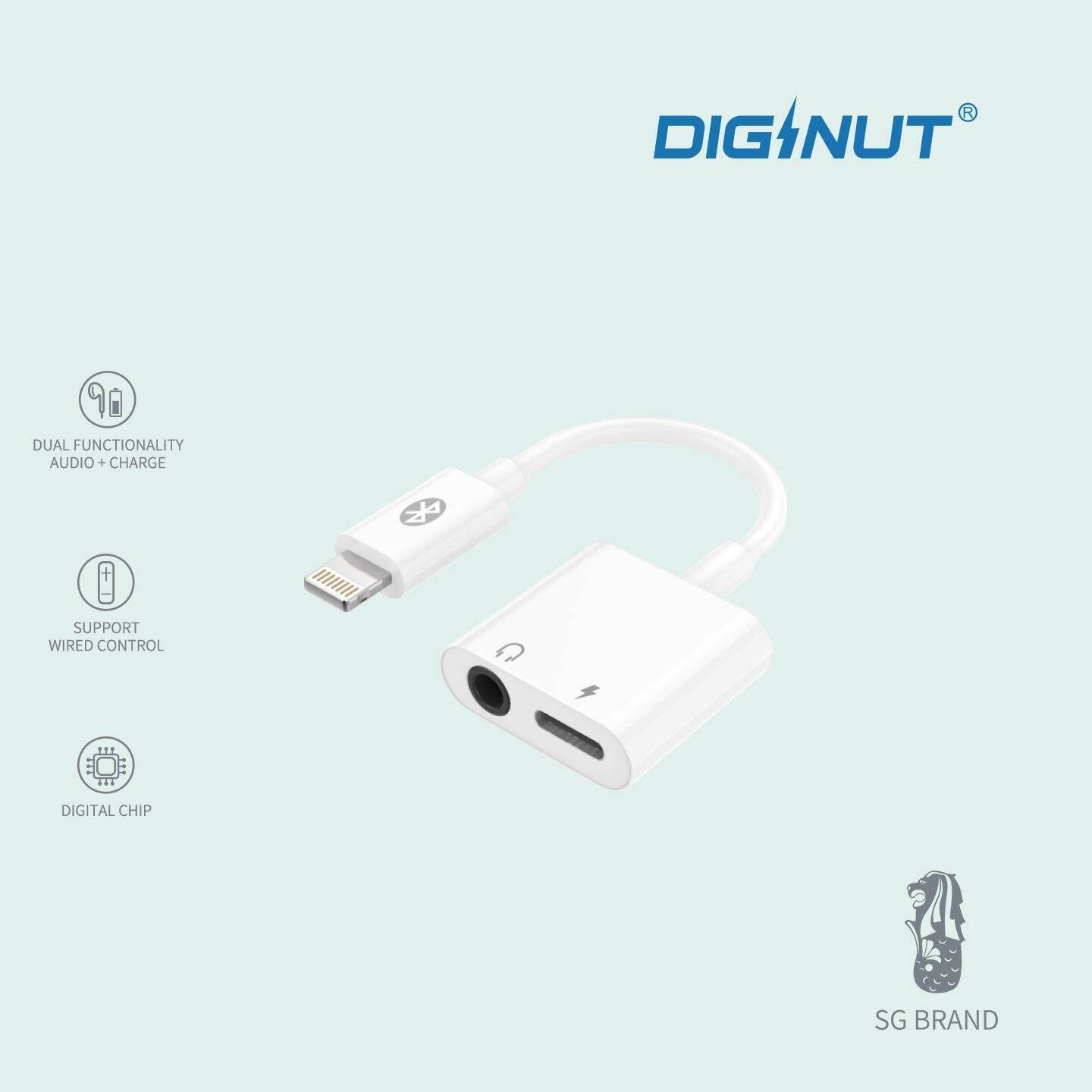 DIGINUT - DA-10 Lightning to 3.5mm Audio+Lightning Converter (Bluetooth) lighting to 3.5mm & Type-C