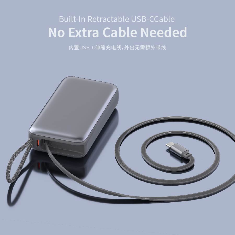 Diginut P-59 Nano 10000mAh 35WRetractable Cable Power Bank Grey
