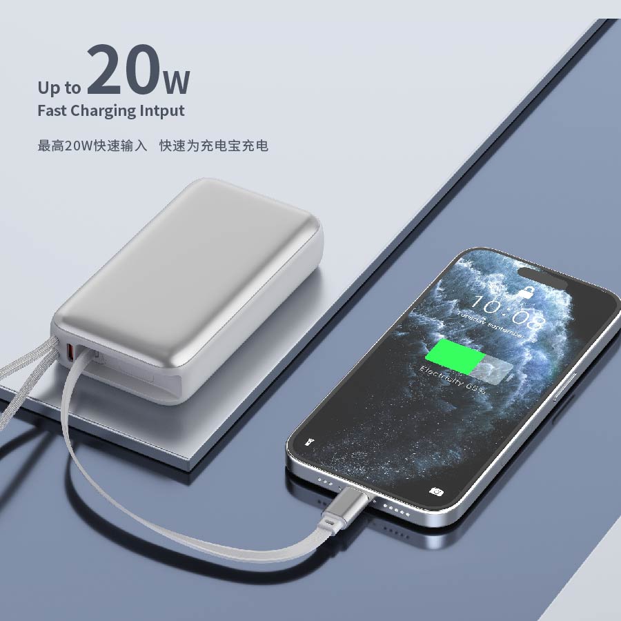 Diginut P-59 Nano 10000mAh 35WRetractable Cable Power Bank Grey