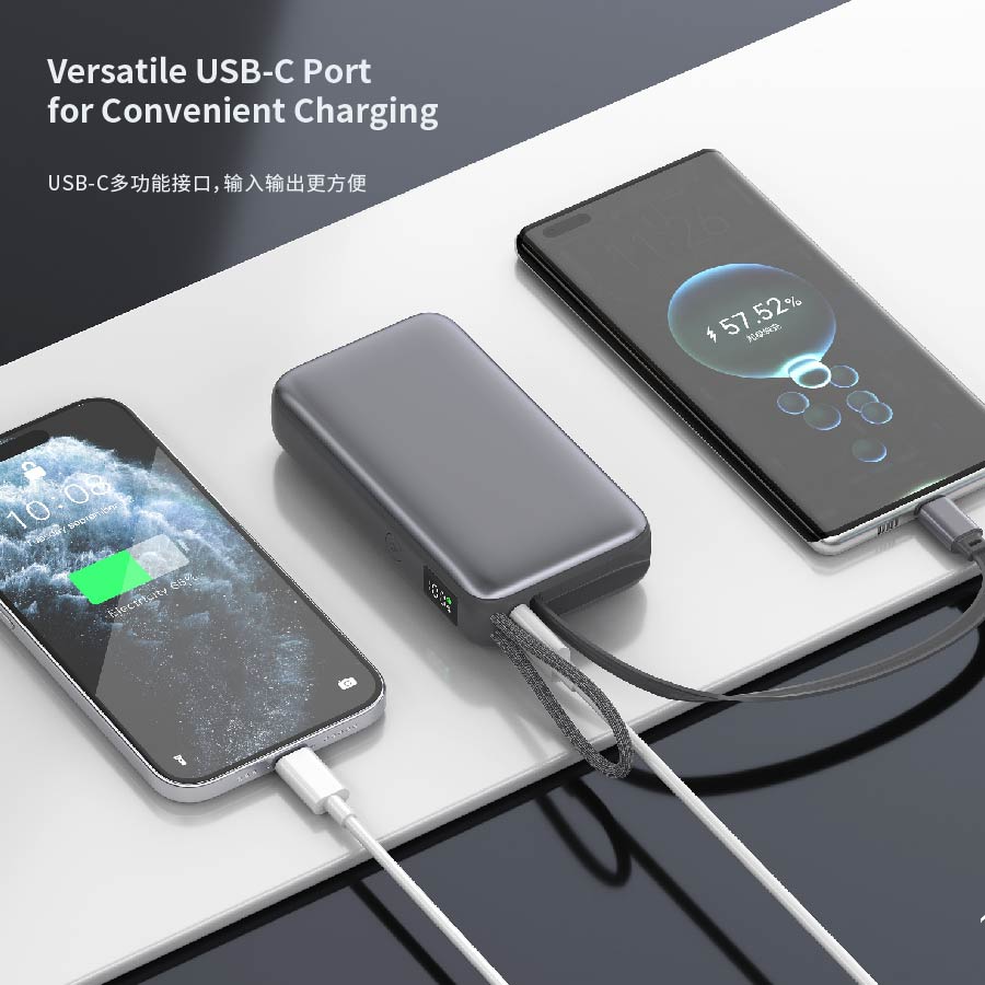 Diginut P-59 Nano 10000mAh 35WRetractable Cable Power Bank Grey