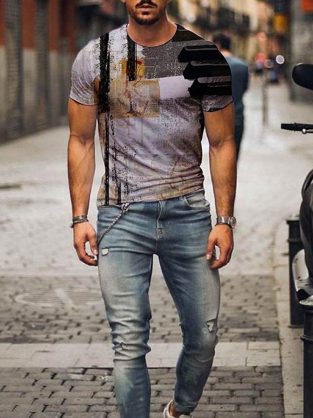 Men's Tee T shirt Shirt 3D Print 3D Graphic Prints Print Shrt Sleeve Daily Tps Casual Designer Big and Tall Rund Neck Blue Yellw Gray / Summer22