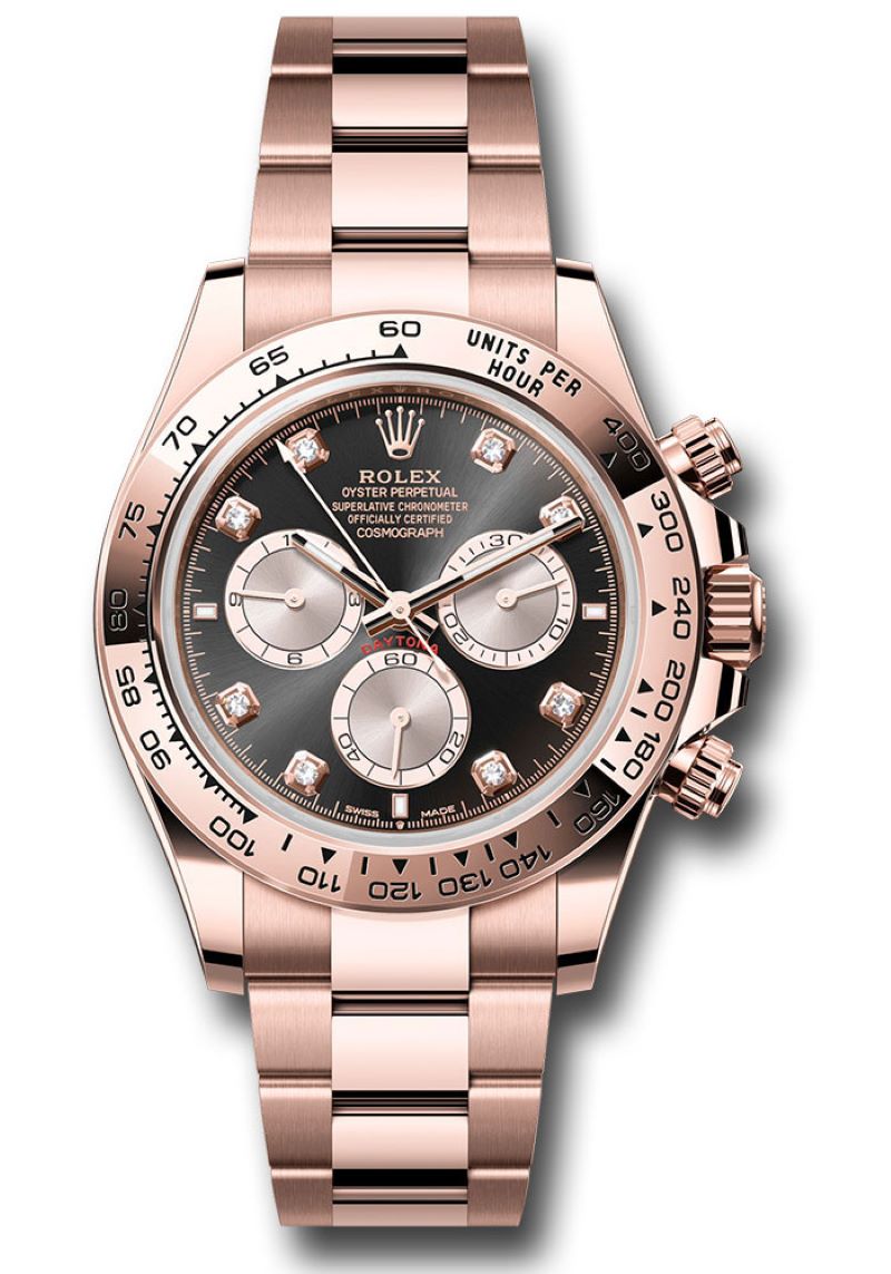 Rolex Daytona Everose Gold Black and Sundust Diamond Dial Oyster Bracelet 126505