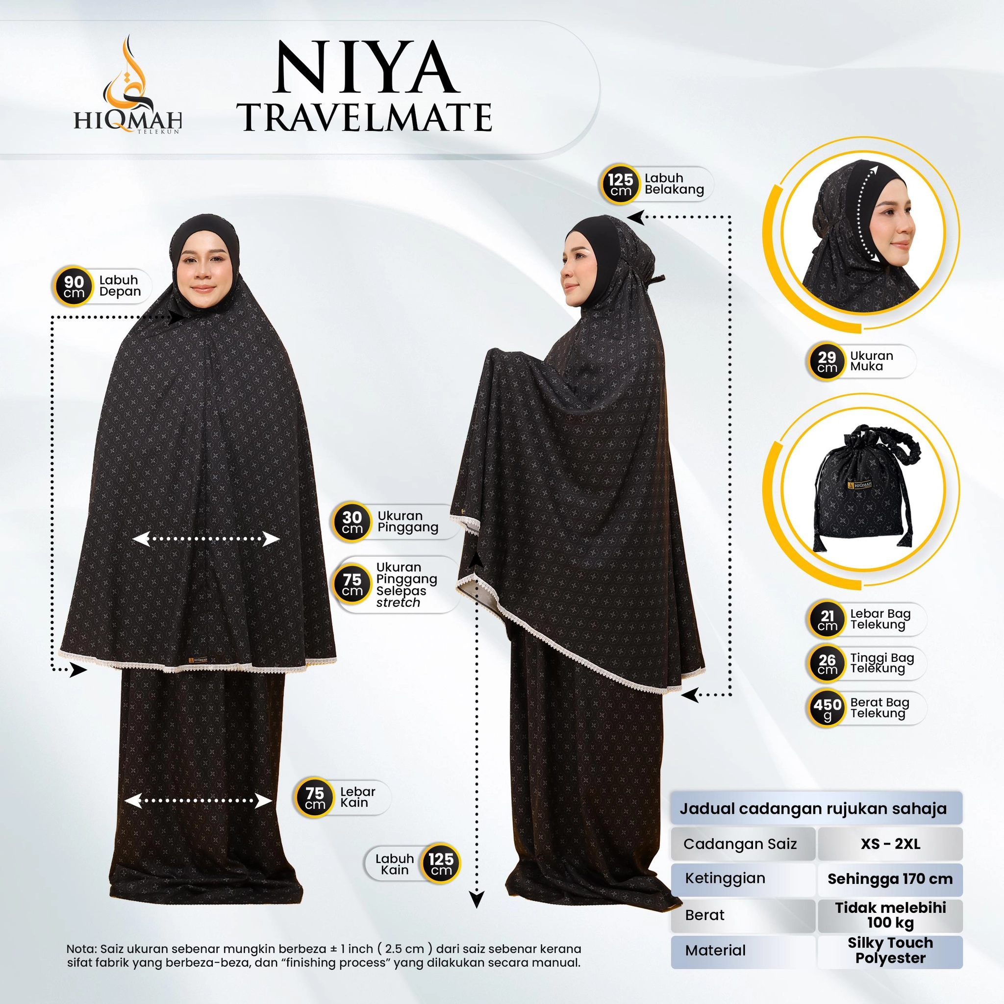 Telekung Niya Travelite Anti-Terbang (Preorder)