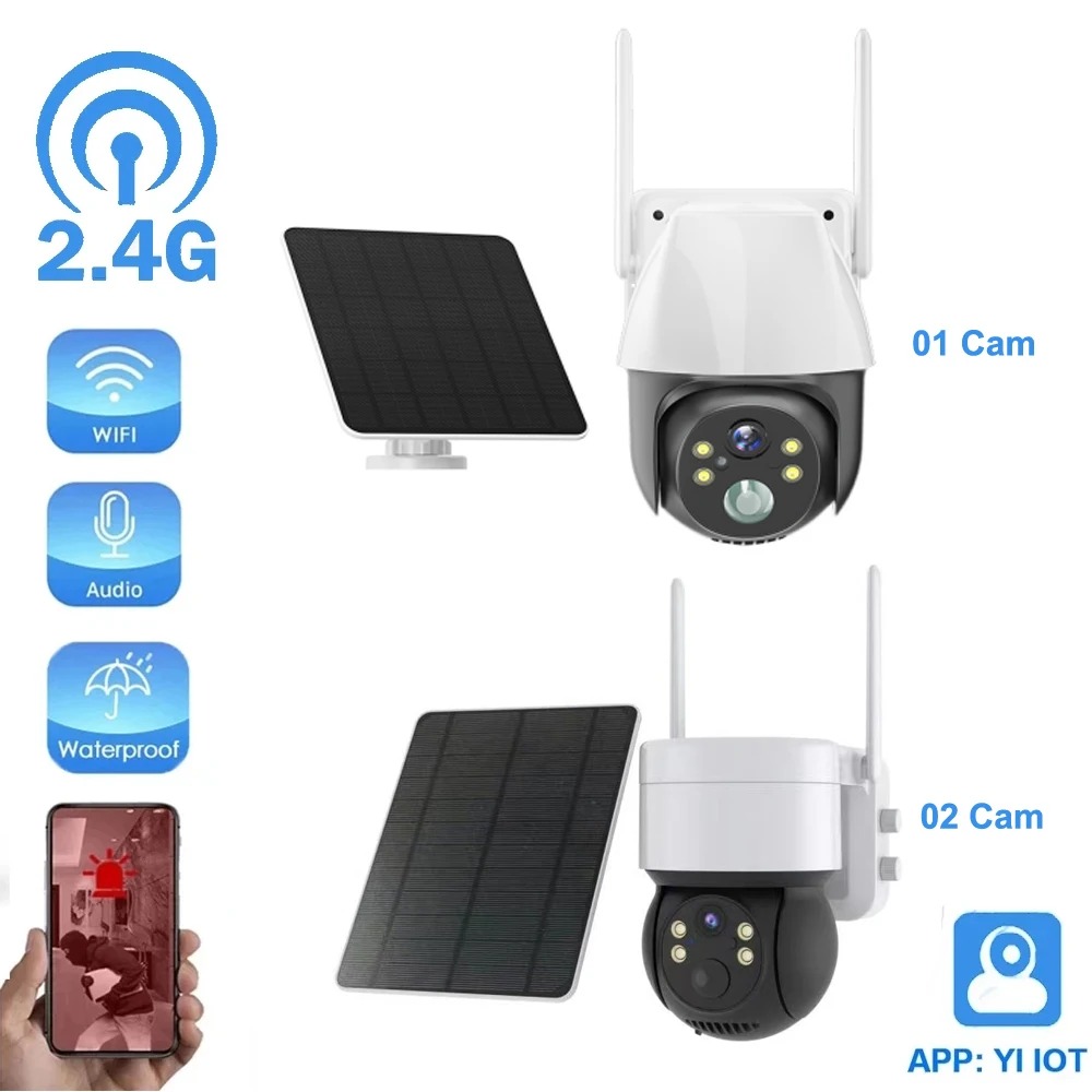 Caméra de sécurité solaire sans fil : 4MP, IP66, vision nocturne, audio bidirectionnel, PIR, PTZ solaire