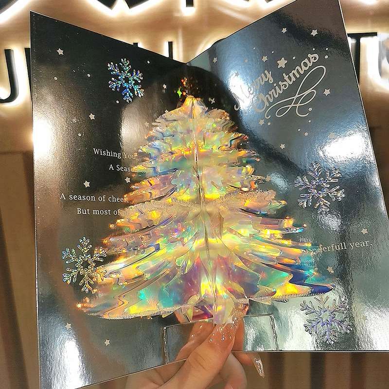 【沫緹甄選】聖誕賀卡立體閃閃發光聖誕樹小卡片耶誕節禮物