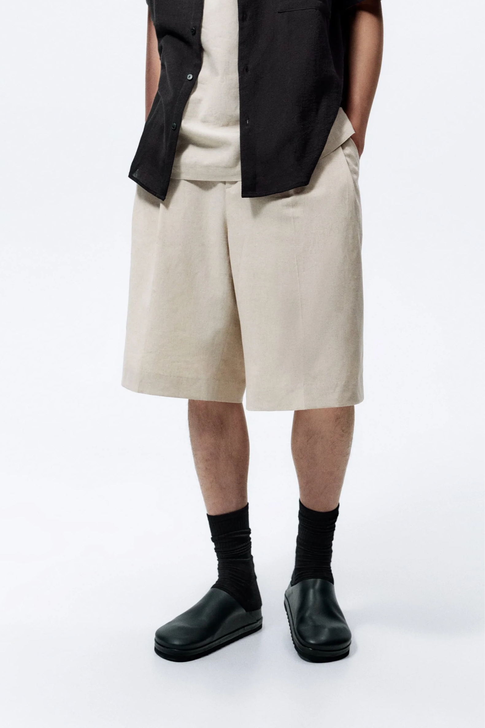 Linen blend loose casual shorts