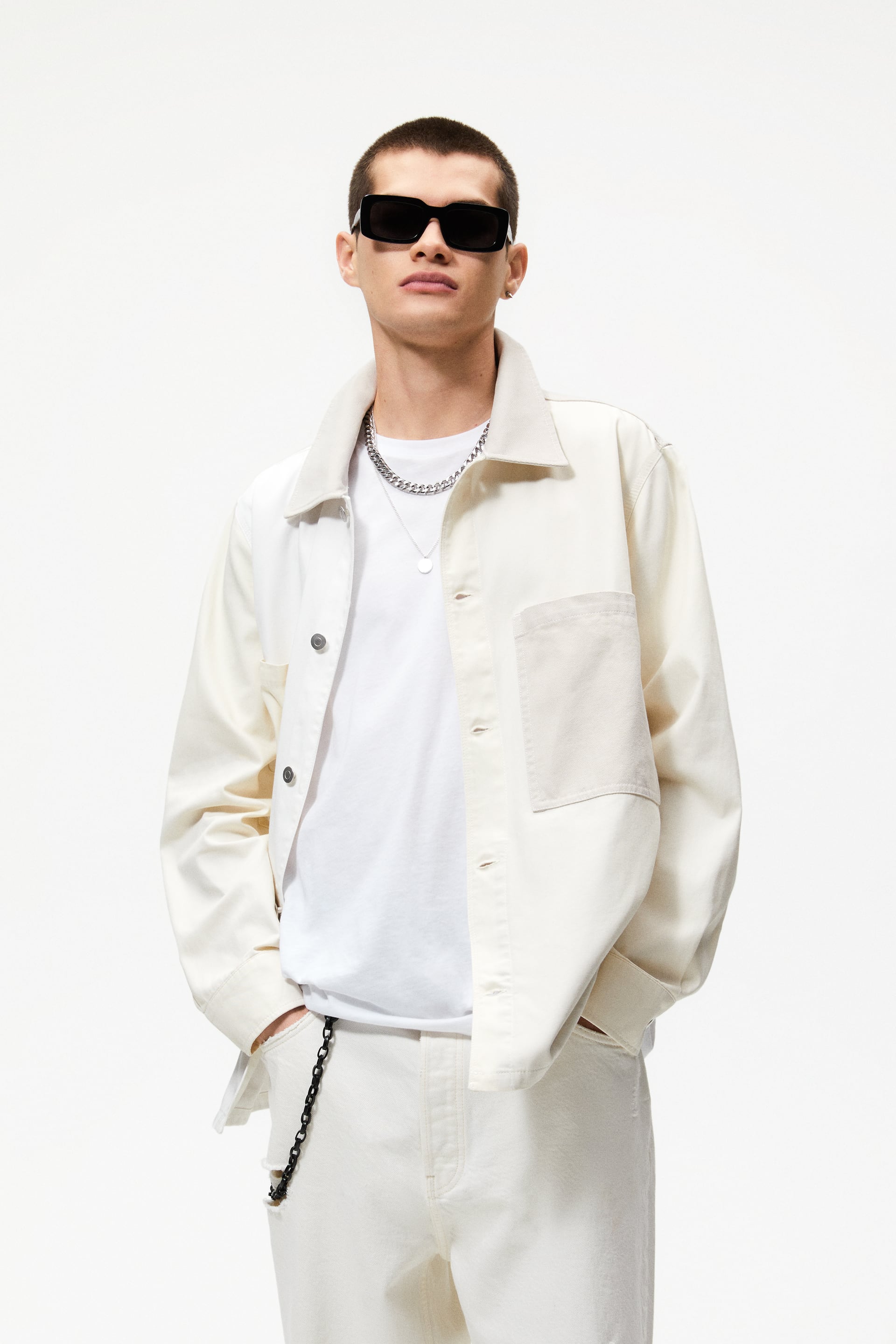 Color blocked shirt jacket