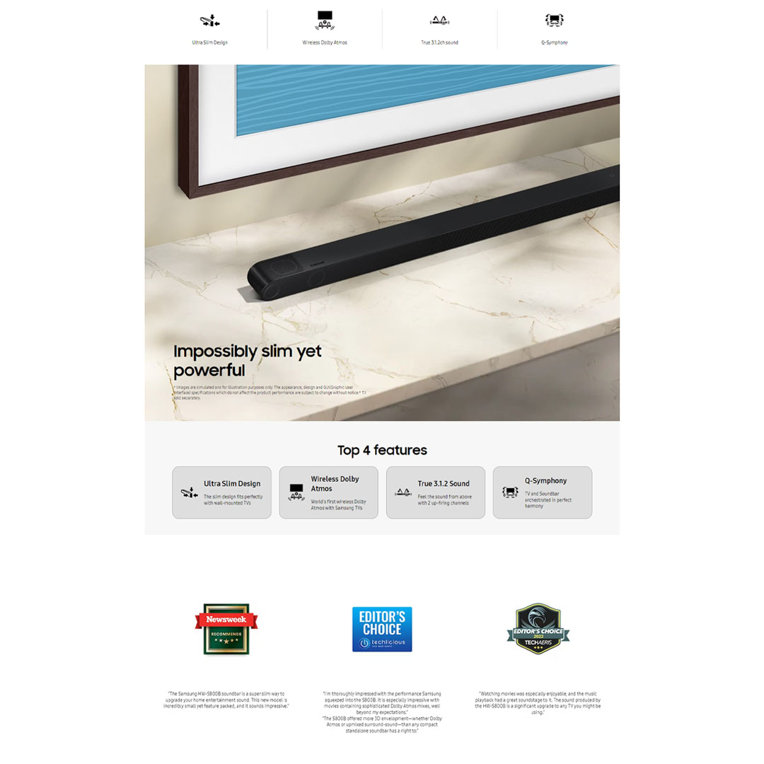 SAMSUNG 28W 3.1.2ch Lifestyle Soundbar with Sub Woofer HW-S800B/XM | Ultra Slim Design | Wireless Dolby Atmos | True 3.1.2ch Sound | Bixby Voice Assistant & Casts Service | Soundbar with 1 Year Warranty