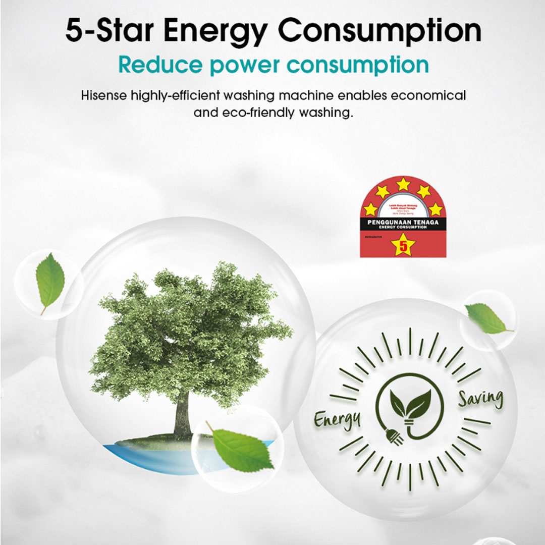 HISENSE 7KG Front Load Inverter Washing Machine WF1P7071BW | Durable Inverter | Allergy Steam | 5-Star Energy Consumption | Drum Clean | Washing Machine with 2 Years Warranty