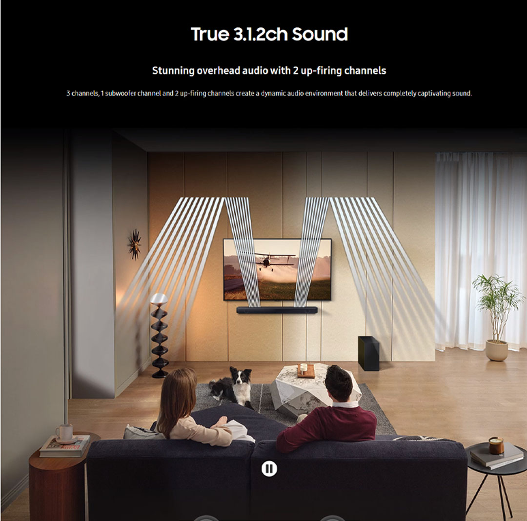 SAMSUNG 34W Q-series 11.1.4ch Soundbar with Sub Woofer & Rear Speaker HW-Q600C/XM | Dolby Atmos | True 3.1.2ch Sound | Q-Symphony | Bluetooth TV Connection | Soundbar with 1 Year Warranty