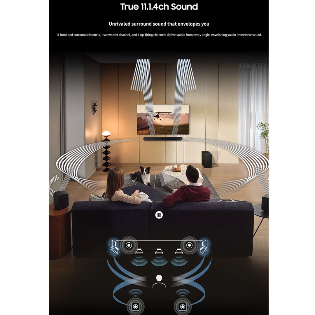 SAMSUNG 41W Q-series Soundbar with Sub Woofer & Rear Speaker HW-Q990C/XM | Wireless Dolby Atmos | True 11.1.4ch Sound | Q-Symphony | Voice assistant & Cast Services | Soundbar with 1 Year Warranty