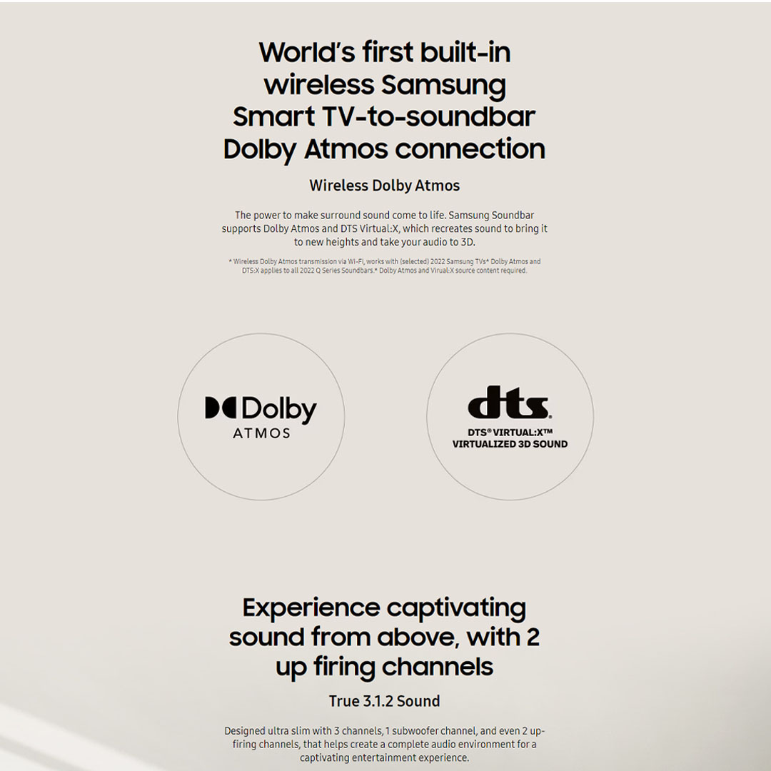 SAMSUNG 28W 3.1.2ch Lifestyle Soundbar with Sub Woofer HW-S800B/XM | Ultra Slim Design | Wireless Dolby Atmos | True 3.1.2ch Sound | Bixby Voice Assistant & Casts Service | Soundbar with 1 Year Warranty