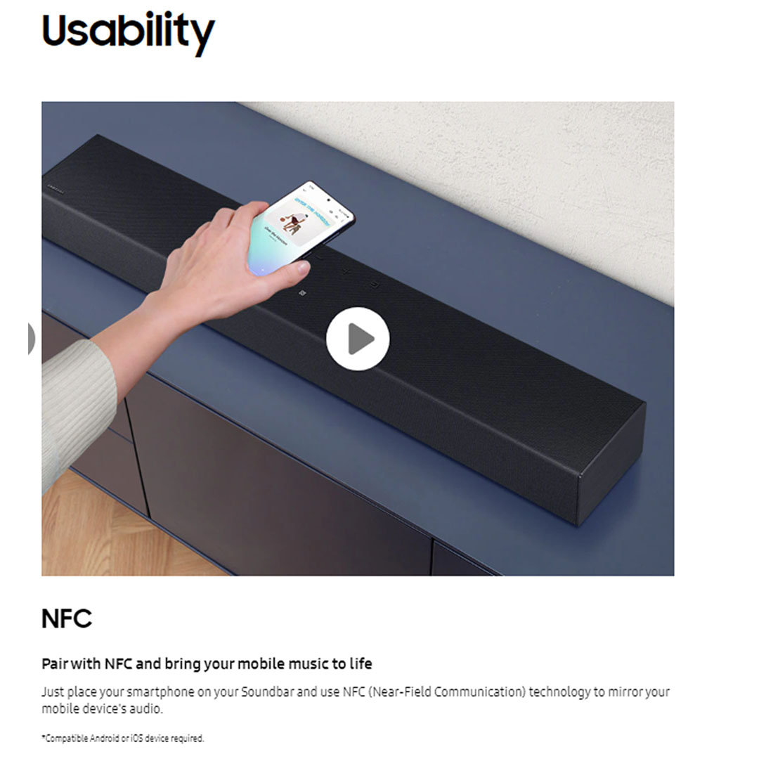 SAMSUNG 20W 2.0ch B-Series Soundbar with Built-in Woofer HW-C400/XM | Built-in Woofer |  Night Mode | Surround Sound Expansion | Bluetooth TV Connection | One Remote Control | Soundbar with 1 Year Warranty