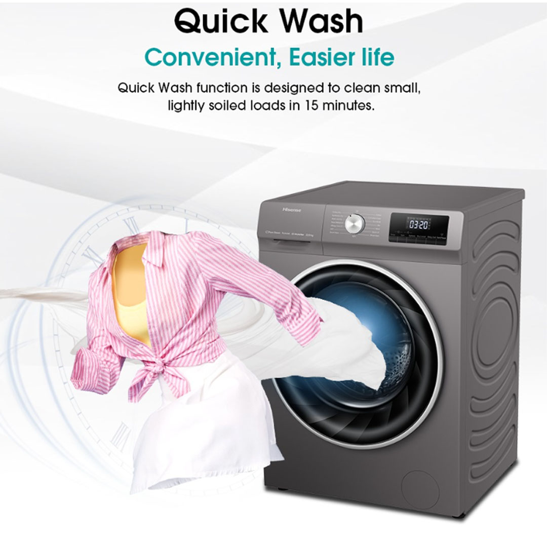 HISENSE 10.5KG Front Load Pure Jet Inverter Washing Machine WFQY1114VJMT | Durable Inverter | Allergy Steam | Drum Clean | Pause & Add | Washing Machine with 2 Years Warranty