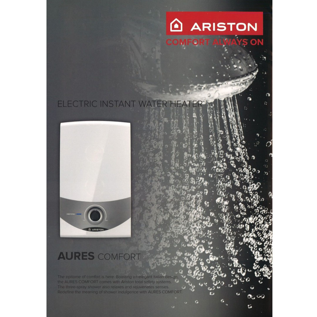 ARISTON 3600W DC Pump Electric Instant Water Heater SM36PESBS | 3 Sprays Shower | Protection From Water Splash | Double Pole ELCB | Water Heater with 1 Year General Warranty & 5 Years Heating Element Warranty