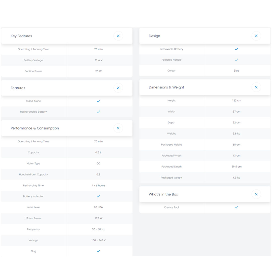 Beko 120W Cordless Vacuum Cleaner VRT 61821 VD | 70min Running Time | 11W Suction Power | Rechargeable Battery | Foldable Handle | Vacuum Cleaner with 2 Years Warranty