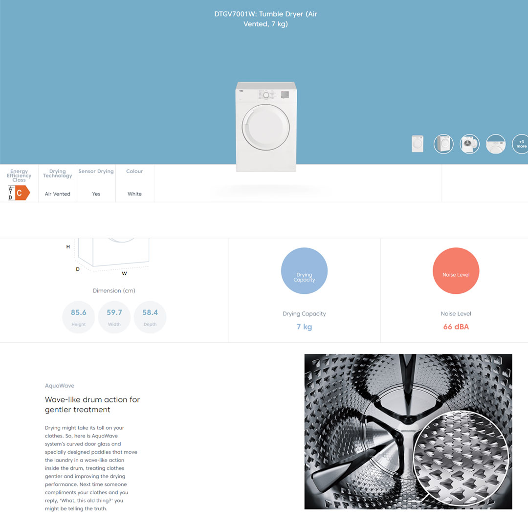 Beko 7KG Tumble Dryer DTGV7001W | Air Vented Drying Technology | Time Delay | 15 Programs Selection | Child Lock | Filter Cleaning Indicator | Tumble Dryer with 2 Years General Warranty & 12 Years Motor Warranty