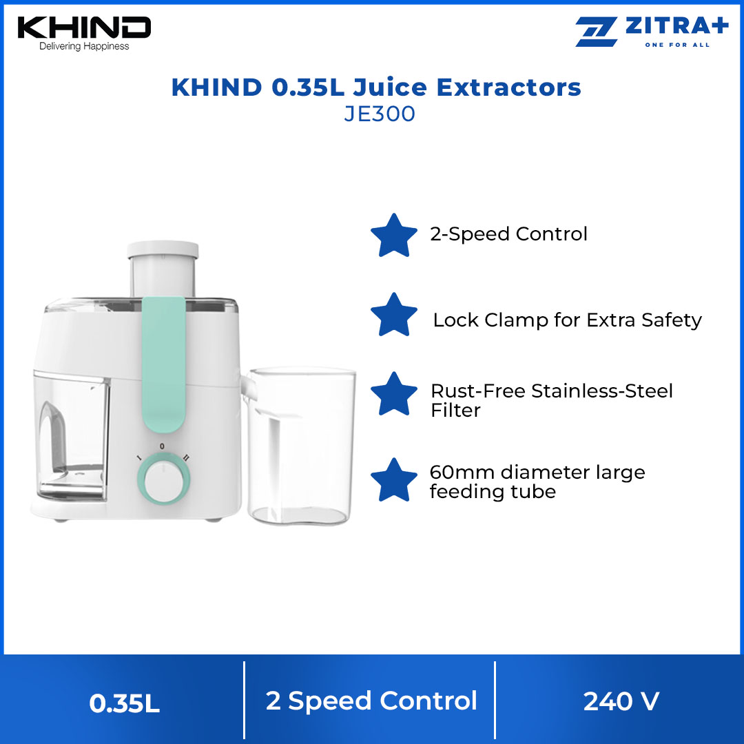 KHIND 350ML Juice Extractors JE300 | Rust Free Stainless Steel Filter | 2-Speed Control | Lock Clamp for Extra Safety | Juice Extractor with 1 Year Warranty