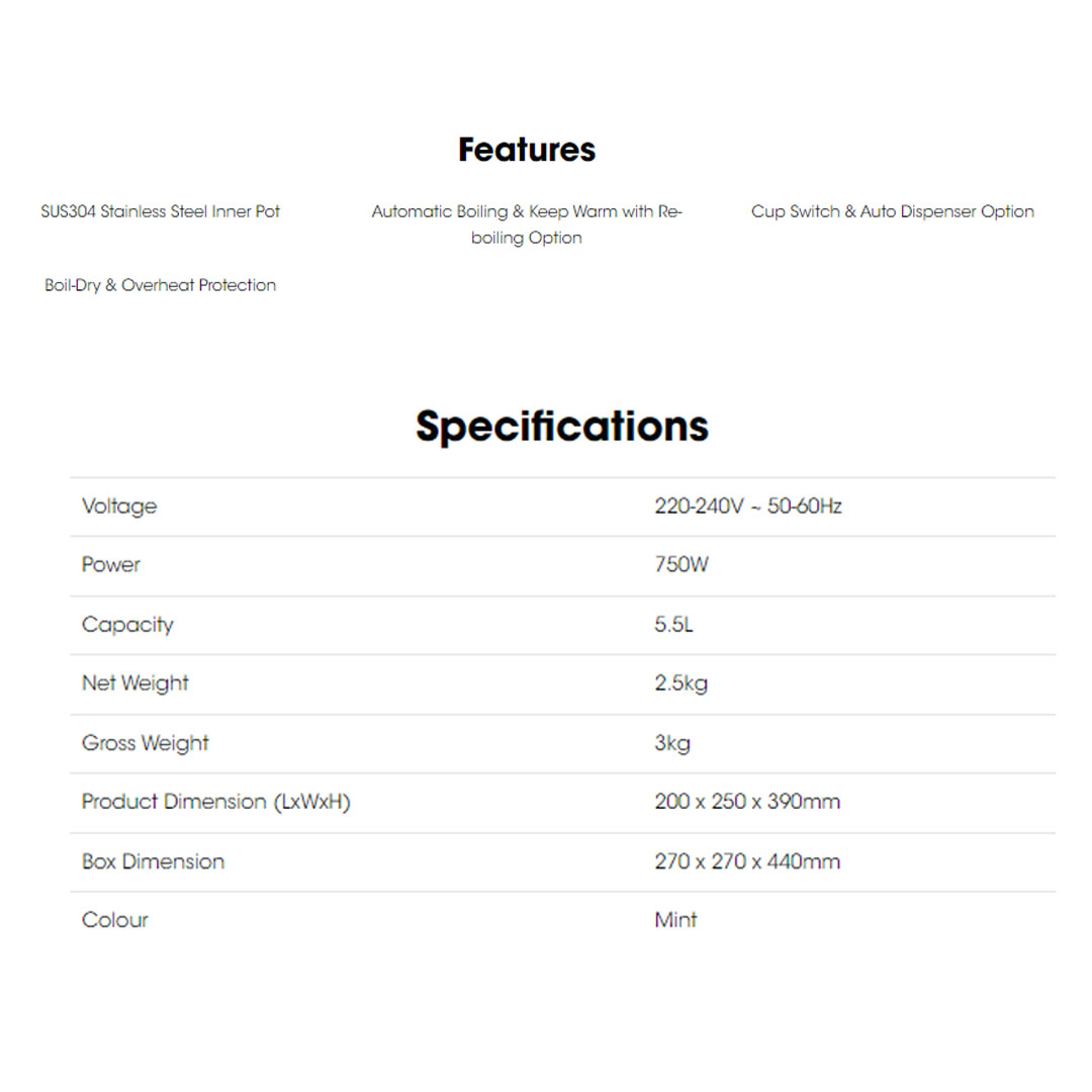 KHIND 5.5L Thermopot AP550 | SUS304 Stainless Steel Inner Pot | Automatic Boiling & Keep Warm with Reboiling Option | Boil-Dry & Overheat Protection | Thermo Pot with 1 Year Warranty