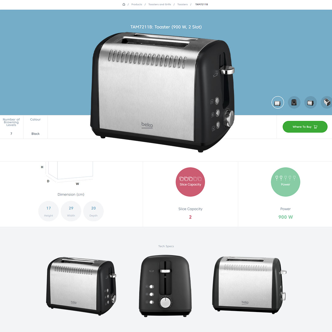 Beko 2 Slices Toaster TAM7211B | Power 900 W | Capacity 2 Toaster | 7 Browning Levels | Defrost Function | Cancel & Reheat & Detachable Crumb Tray | Toaster with 2 Year General Warranty