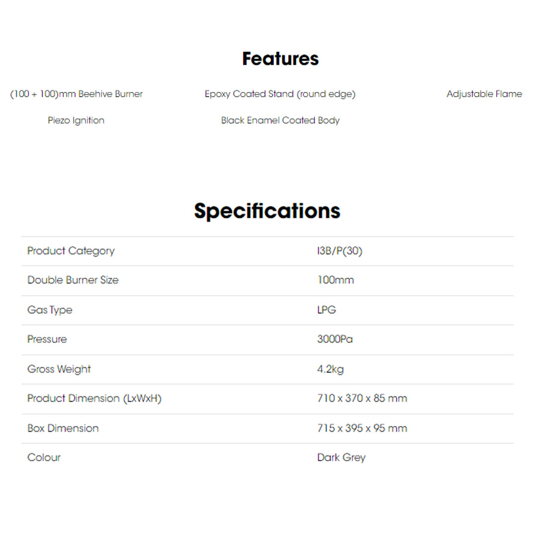 KHIND 2 Burners Gas Stove GC6010 | 100 x 100 Beehive Burner | Epoxy Coated Stand | ?Automatic Ignition | Adjustable Flame | Gas Stove with 1 Year Warranty