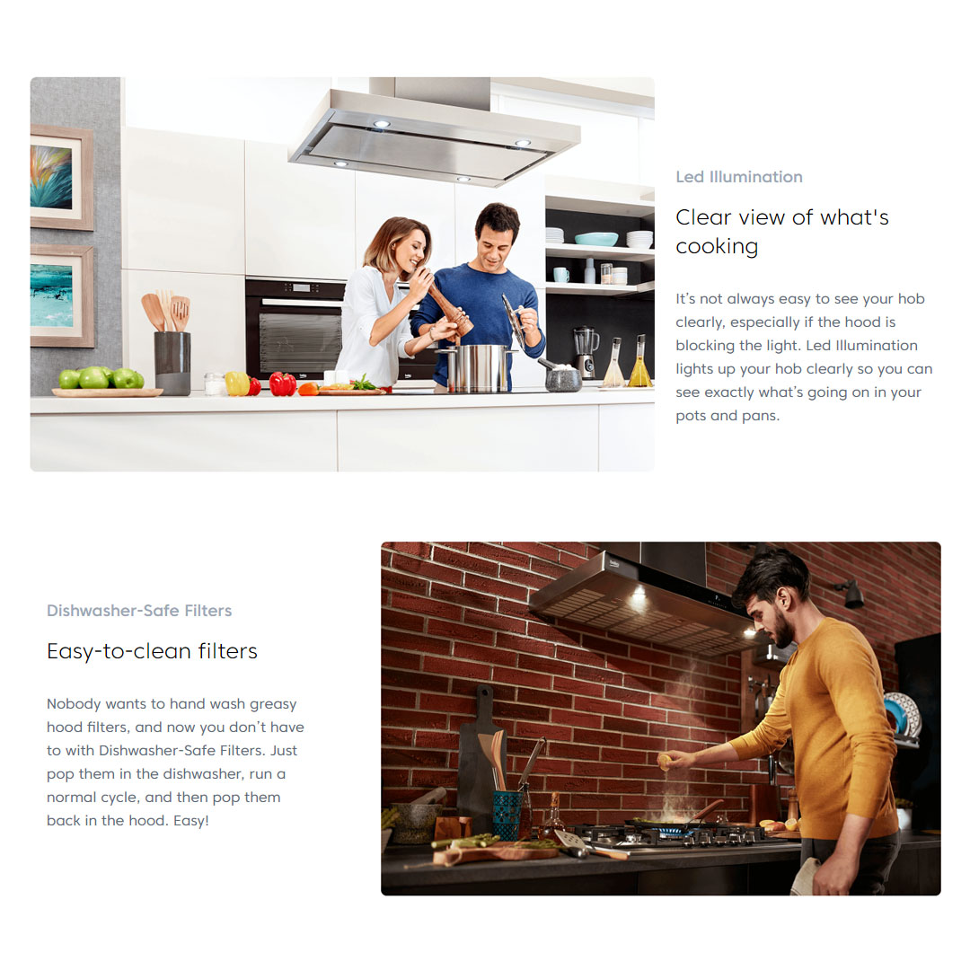 Beko 1160m³/h Inclined Designer Hood HCA93040X | 4 Power Levels | Intensive Ventilation | Led Illumination | Dishwasher-Safe Filters | Hood with 2 Years General Warranty & 12 Years Motor Warranty